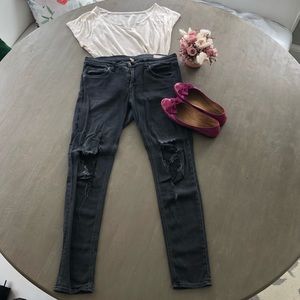 Rag and Bone Ripped Black Skinny High Rise Jeans